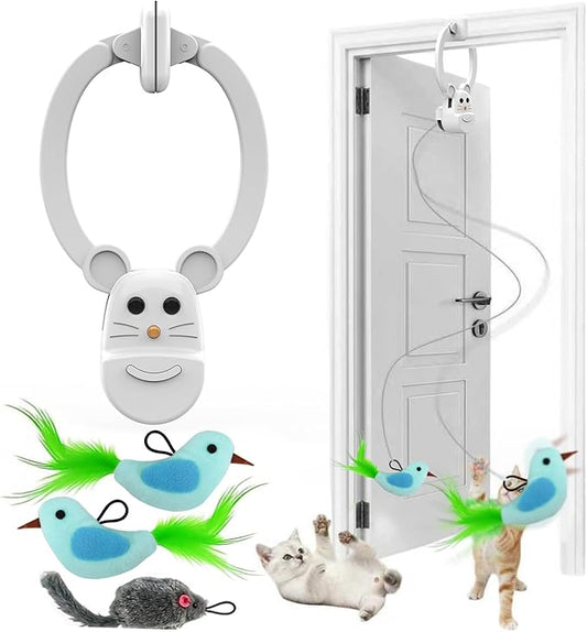 Interactive Cat Toys for Indoor Cats, Automatic Flying Bird Feather Wand Toy for Chase Exercise Enrichment, Rechargeable Durable Safe Hanging Cat Toy for Bored Kittens & Adult Cats