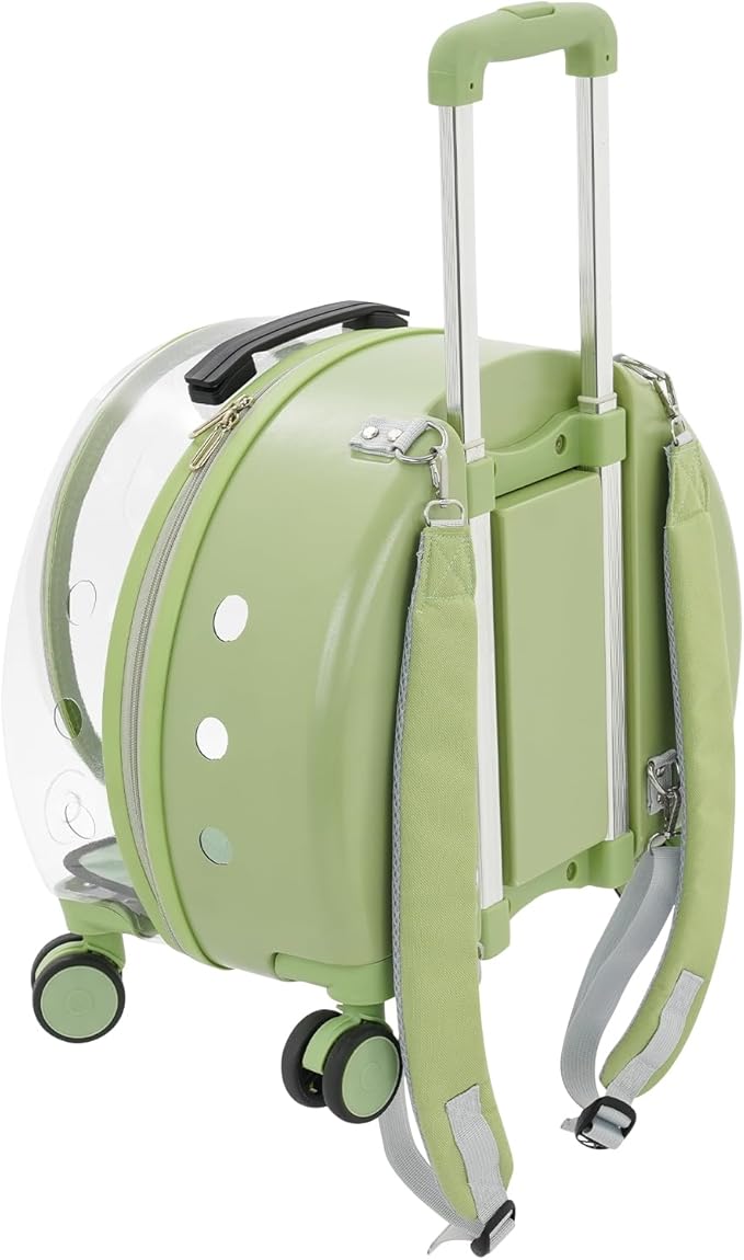 Cat Backpack Carrier, Transparent & Breathable Cat Carrier with Wheels, Large Space Bubble Pet Backpack for Kitty Dog Bunny Up to 20lbs, Multiple Carrying Options, Perfect for Traveling/Taking a Walk