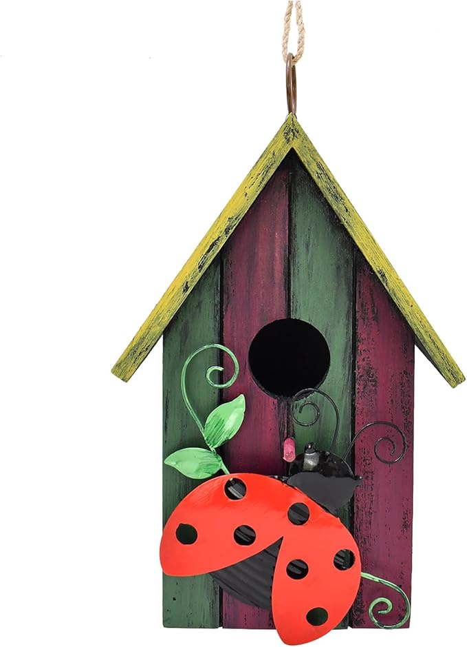 Morning View Bird Houses for Outside Decorative Nest Box Wooden Birdhouse Hanging Spring for Yard Garden Patio Outdoor Small Birds Bluebird Finch Cardinals Wren 9.35 Inch Tall (Red)