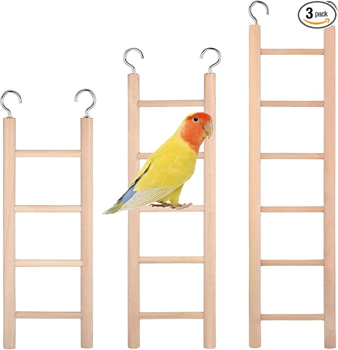 Bird Ladder for Cage, 3 PCS Bird Cage Ladder Wooden Hanging Parrot Wood Step Parakeet Ladders Climbing Small Wooden Ladders for Birds Parakeets Parrots Cockatoo Lovebirds (4 Step, 5 Steps, & 6 Steps)