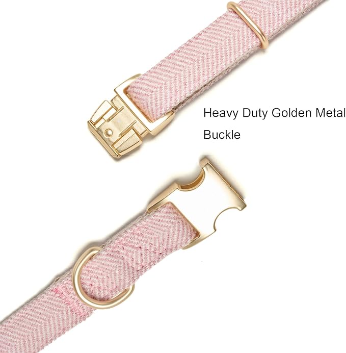 Soft Cotton Hemp Dog Collar with Metal Buckle Adjustable Twilled Dog Collars for Female Small Medium Large Dogs(Pink,Medium)