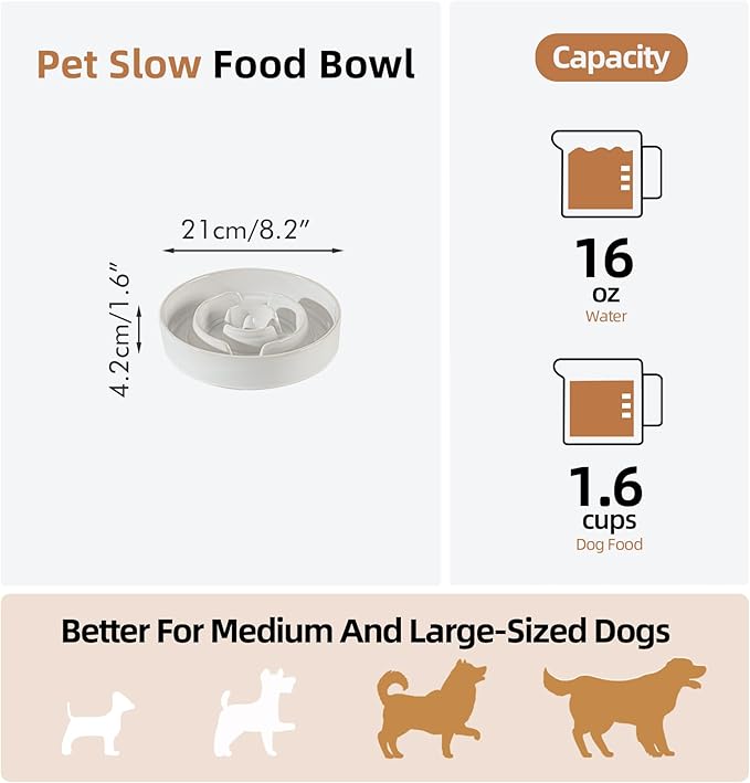 Havniva Slow Feeder Dog Bowls, 1.6 Cups Ceramic Dog Food Bowls 8.2 inch Slow Feeder for Medium Dogs Puzzle Bowls for Fast Eater, Pet Slow Feeding Dish Anti-Choking