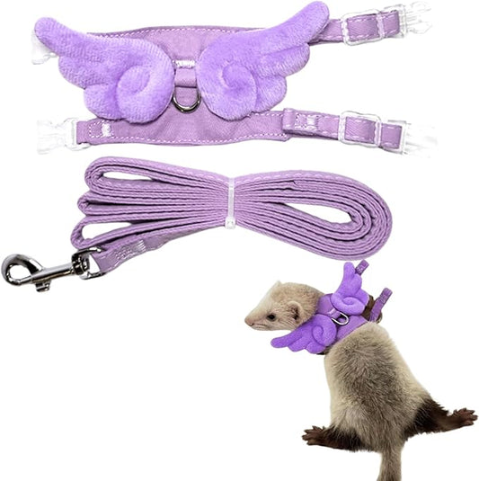 Ferret Harness Leash with Adjustable Buckle Soft Breathable Pure Cotton Cloth Walking Vest with Angel Wings for Small Pet Squirrel Guinea Pig Rabbit Kitten (Purple)