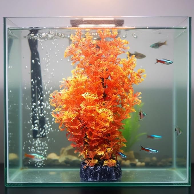 Mipukbay Orange Aquarium Plants - Artificial Plastic Fish Tank Decor, Realistic Ornament Safe for Fish & Shrimp, Low-Maintenance Aquascaping Plants for Freshwater/Saltwater Tank Landscaping