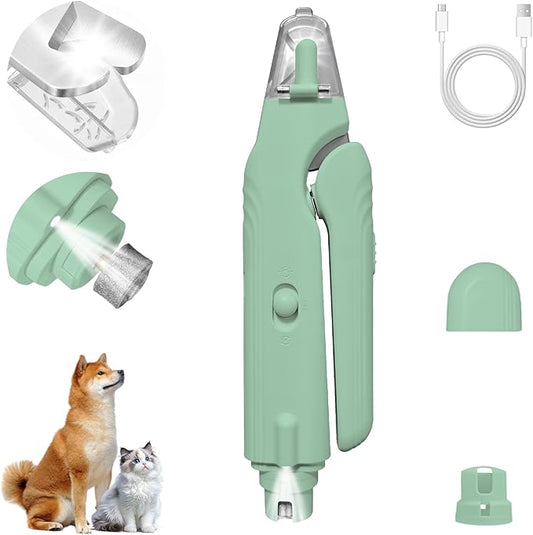 2-in-1 Dog Nail Clippers and Cat Nail Clippers with Light, Quick Sensor and Safety Guard, USB Rechargeable Pet Nail Trimmer with 2 LED Lights for Large Medium Small Dogs and Cats (Light Green)