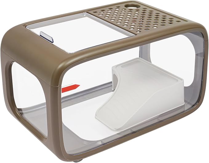 Desktop Fish Tank 3.17 Gal, Fish Tank with Top Feeding Hole, Desktop Fish Bowl with Climbing Frame for Aquatic Animals (Brown)
