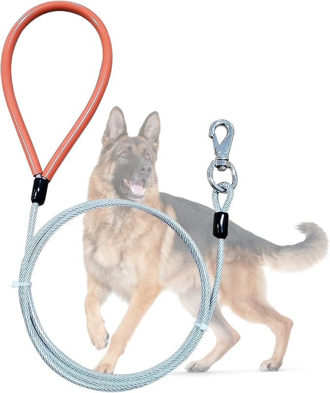 Heavy Duty Dog Leash, Chew Proof Metal Leash for Large Dogs (Up to 250lbs), WireRope Dog Leashes with Soft Silicone Grip (Transparent, 5 FT)