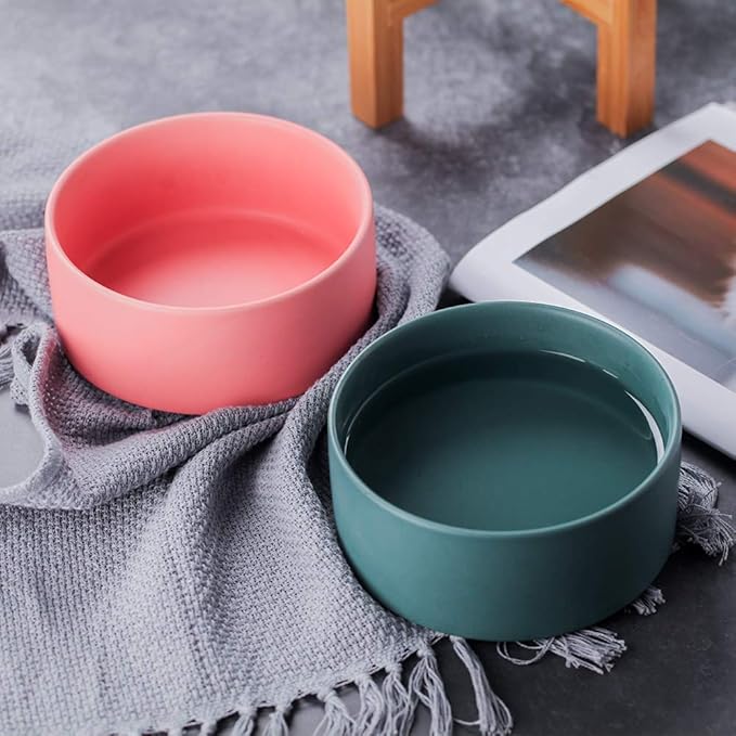 Pink Ceramic Elevated Raised Cat Bowl with Wood Stand No Spill Pet Food Water Feeder Cats Small Dogs