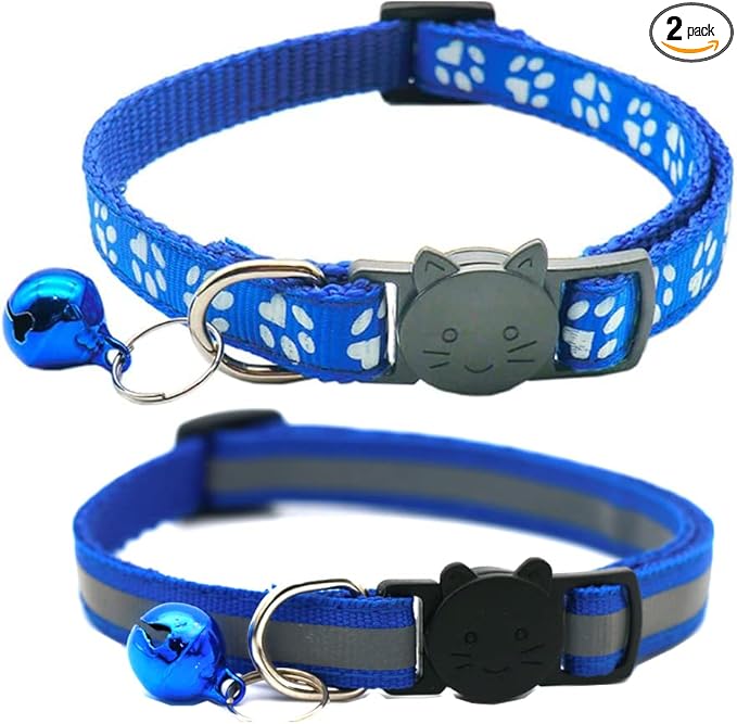 2 Pack Cat Collars Quick Release Reflective Kitten Collar with Bell & Safety Release (Dark Blue)