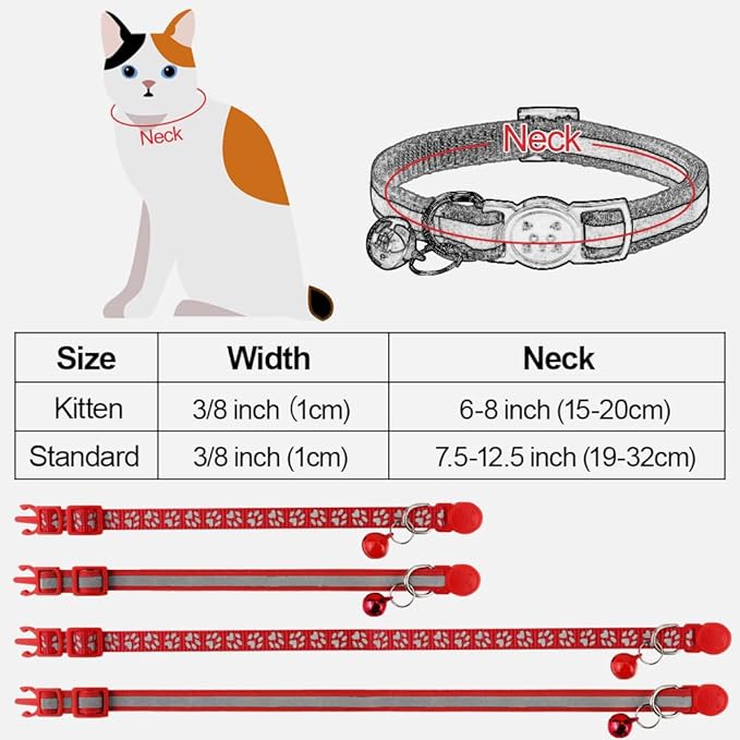 Taglory Reflective Cat Collar Breakaway with Bell, High Visibility Night Strip, Lightweight Adjustable Nylon Collar for Boy Girl Cats, 2 Pack, 7.5-12.5 Inch, Red