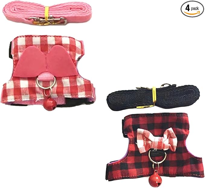 2 Pack Angel Wings Harness and Leash Set for Small Pets, Adjustable Soft Vest with Bell, Safe Outdoor Walking Adventure Gear, for Guinea Pigs Ferrets Hedgehogs Hamsters