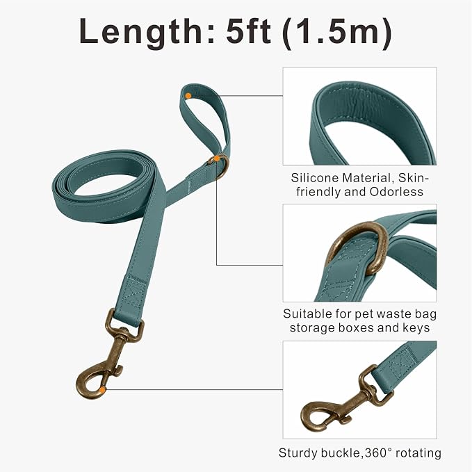 Silicone Dog Collar and Leash Set, Waterproof & Odor-Proof Puppy Collar for Small Dogs, Soft Flexible Leather-Look Dog Collars, Durable Thick Adjustable Pet Collar (Red, Small (11-15.5" Neck))