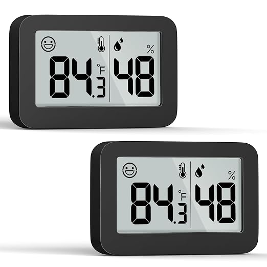 Mini Hygrometer Indoor Thermometer, Digital Humidity Gauge with Celsius Fahrenheit Switch Button,Humidity Meter Temperature Monitor for Babyroom Cellar Reptile Incubator Closet,2-Pack,Black
