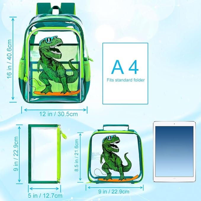 Clear Backpack for Girls and Boys, Kids Transparent Bookbag, 3PCS Cute See Through School Bag for Elementary Prechool