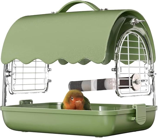 Indoor Bird Cage Bird Carrier Backpack with Perch, Transparent Travel Cage Bag with Shade Cover Visible Window for Parrots Budgie Decorative Aviary(Green)