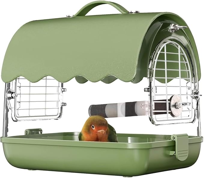 Bird Cage Parrot Cage Bird Carrier Backpack with Perch, Transparent Travel Bird Cage Bag with Shade Cover Visible Window for Parrots Budgie Flight Birdcage(Green)