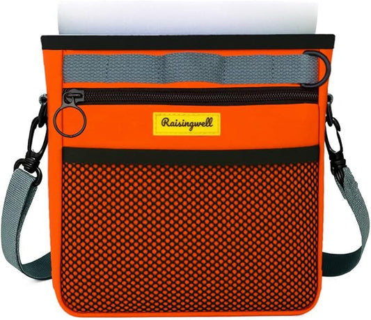 Raisingwell Dog Treat Pouch with Magnetic Closure 4-Cup Silicone Bag Fanny Pack Holder with Clicker 4 Ways to Wear Front Pocket Fits All Phones Ideal for Leash, Pet Walking and Training（Orange）