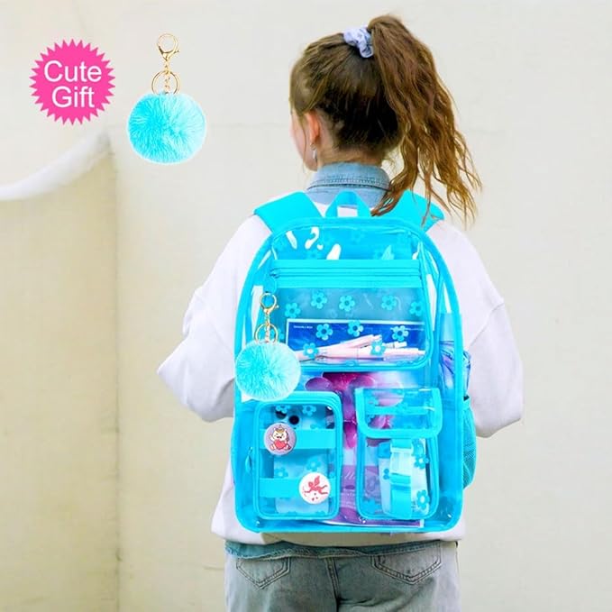 CCJPX 3Pcs Clear Backpack for Girls, School Transparent Bookbag, Heavy Duty See Through Backpacks for Teens Elementary