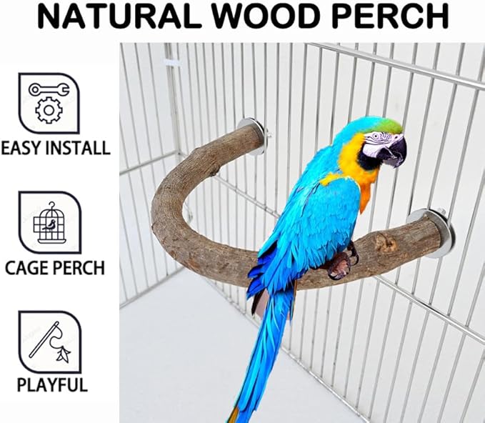 2Pcs 7inch Parrot Natural Wood Stand Perch Swing U Shape Stick Bird Perches Bird Cage Toy for Regular to Large Bird Amazon, Grey Parrots, Parakeets,Macaw