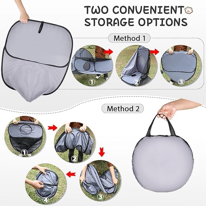Tailtastic Dog Playpen with Surround Tunnel, Outdoor/Indoor Cat Playpen with Breathable Soft Sides，Tailtastic Cat Enclosure Tent for Small Animals, Portable Cat Tent with Carry Bag (Large)