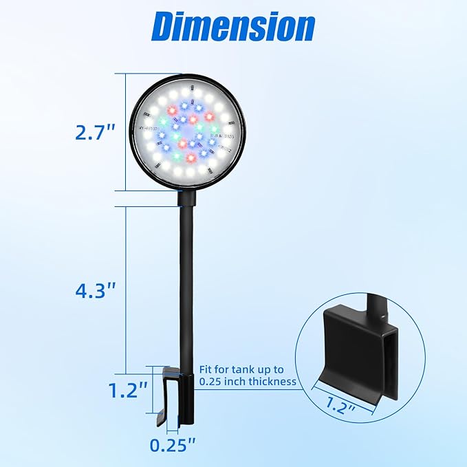 AQUANEAT Clip on Aquarium Light for up to 5 Gal Fish Tank, Auto On Off with Timer, Dimmable Small Fish Tank Light USB for Nano Tank (Large)