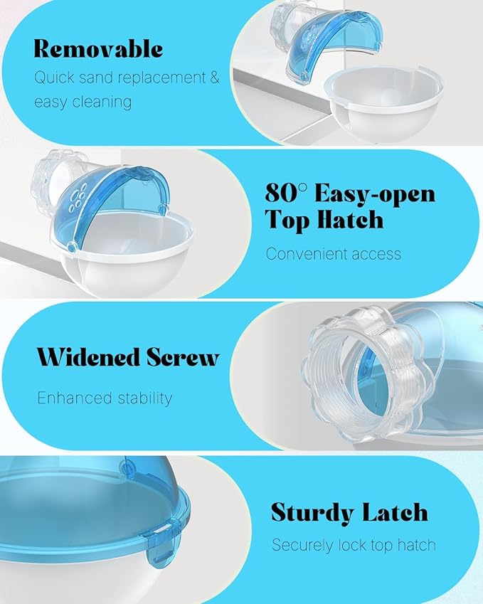 Pawfly Hamster Sand Bath Container, Removable Hamster Dust Bath & Bathroom, Multi-Use Hamster Cage Accessories for Gerbil, Chinchilla, Syrian Hamsters & Small Animals