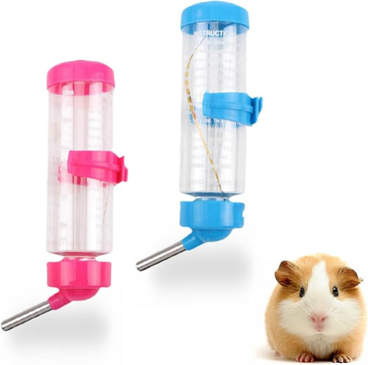 2 PCS Cage Water Bottle No Drip Small Animal Water Bottle Pet Water Bottle for Rabbit Guinea Pig Hedgehog Squirrel Hamster and Other Small Animals
