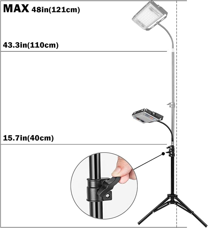 LBW Grow Light with Stand, Full Spectrum Grow Lights for Indoor Plants | On/Off Switch Plant Grow Light, 15-48 in Adjustable Tripod Stand, 48 LED Plant Light for Indoor Garden