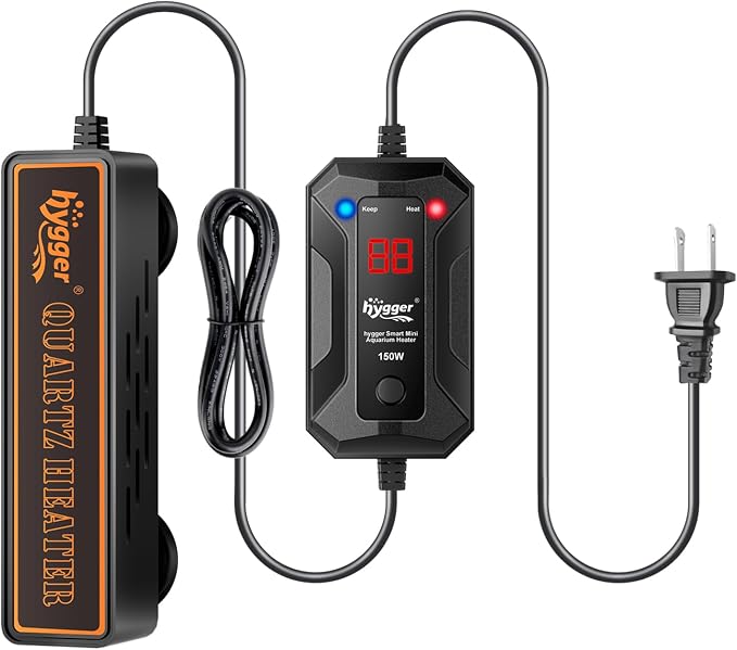 hygger Smart Mini Aquarium Heater 150W for 15-40 Gallons, Desktop Betta Submersible Fish Tank Heater with Intelligent Temperature Control and 5 Safety Protections