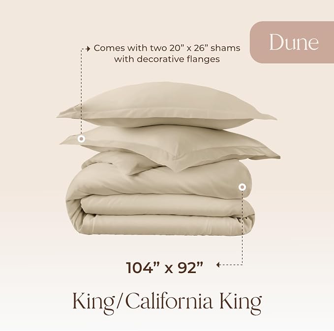 100% Organic Cotton Duvet Cover King Size - Naturally Soft Lightweight & Cooling Duvet Cover Set with Decorative Shams - Premium GOTS Certified 300 Thread Count Sateen Weave (Dune, King)