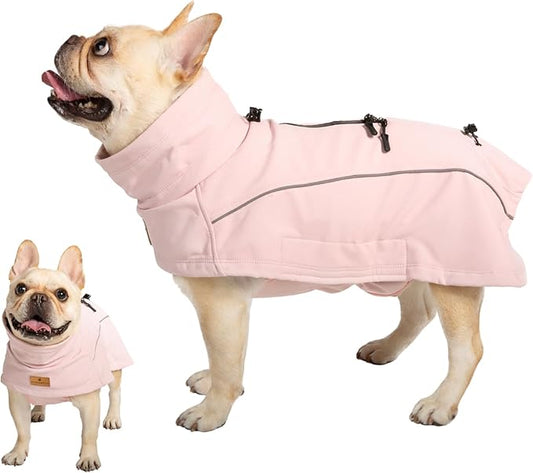 Dog Coat Warm Dog Winter Coat Waterproof Dogs Jacket with Reflective Pet Fleece Vest Zip-Up Cold Weather Coats for Large Dogs Turtleneck Windproof Coats (Pink,Small)