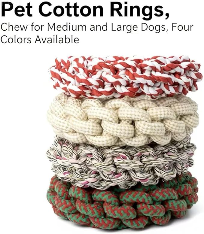 Pet Cotton Ring Dog Toy, Braided Rope Chew Ring for Medium and Large Dogs, 20x20x5cm, Durable Training Toy (Natural)