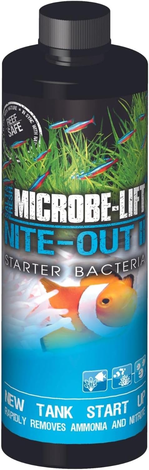 MICROBE-LIFT Nite-Out II Aquarium Bacteria for Start-up, Instantly Cycle Aquariums, Add Fish on Day 1, Rapid Ammonia and Nitrite Reducer for Freshwater & Saltwater Fish Tank, 8 Ounces (NITEH08)