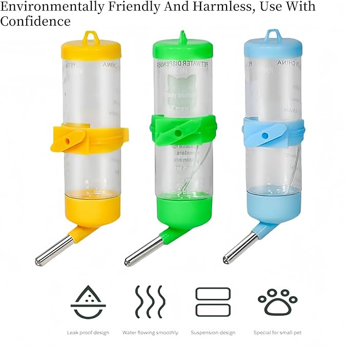3 PCS 8.45 oz Hamster Water Bottles, No Drip Hanging Small Animal Drinking Bottles,Cage Water Bottles for Hedgehog/Squirrel/Hamster/Gerbil/Guinea Pig/Rabbit