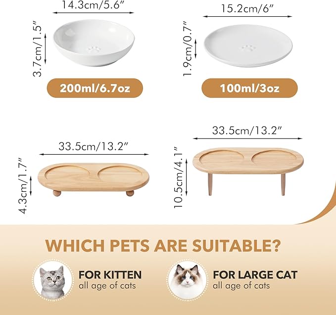 Havniva Elevated Cat Bowls, Ceramic Cat Food Bowl Whisker Friendly Cat Dishes, Kitten Food & Water Bowl with Two Heights Stand, Anti-Slip Raised Cat Food Plates
