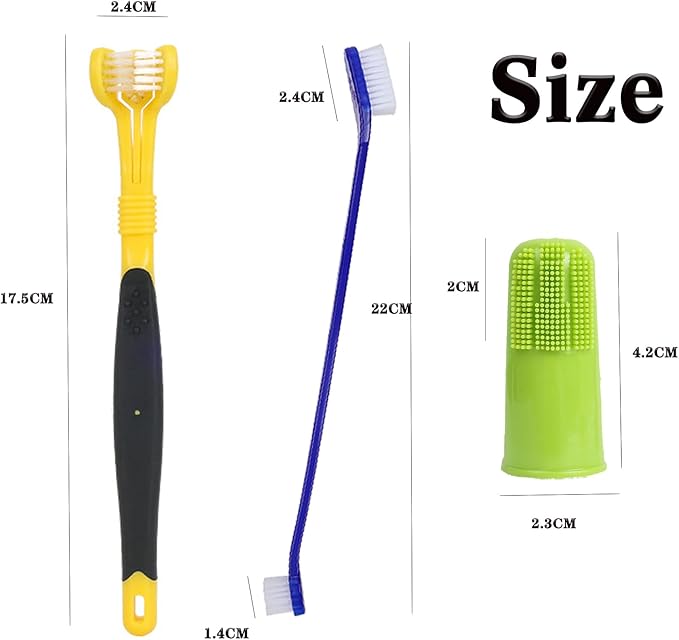 YMCCOOL Triple Head & Double Head Dog Toothbrush Set,360 Degree Toothbrush,Finger Rubber Toothbrush, Multi-Angle Dental Cleaning Brushes forDog Cat Oral Dental Health