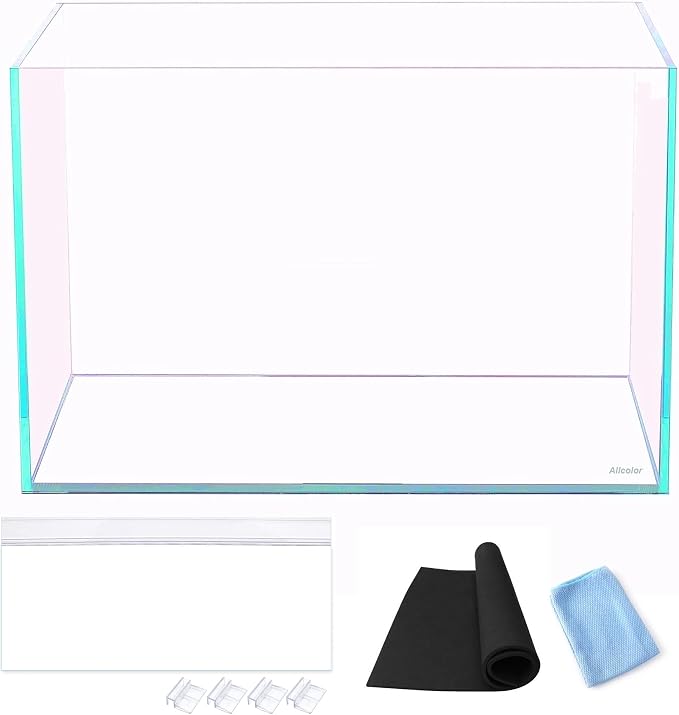 Allcolor Artisan Grade Ultra Clear Rimless Aquarium Tank (6Gal) | Low Iron Glass Fish Tank for Professional Aquascaping and Planted Layouts, 6-60 Gallons (6Gal-Top Glass Canopy)