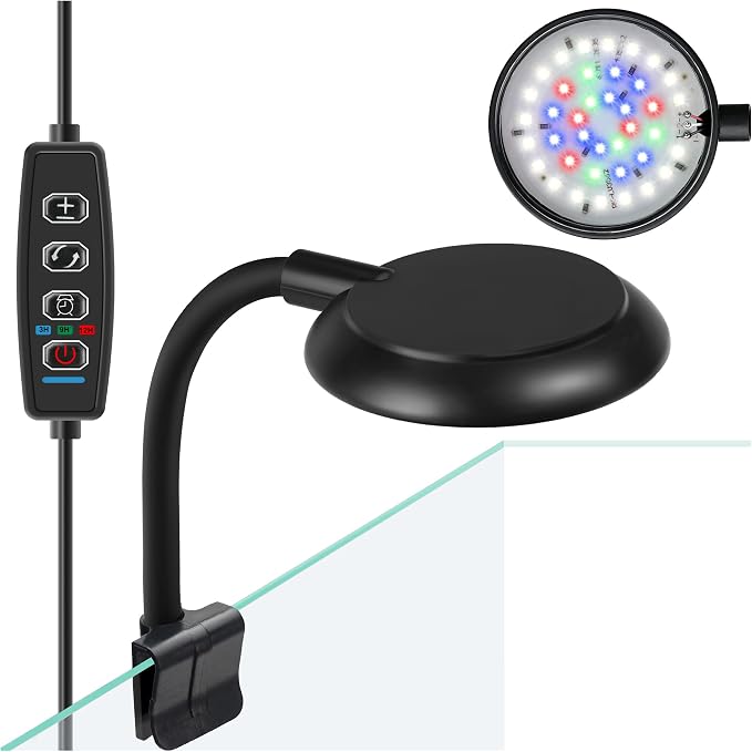 Clip on Aquarium Light Mini Fish Tank Light Timing USB Moving Lamp with Dimmable 3 Modes for 1 to 5 Gallon Nano Tanks