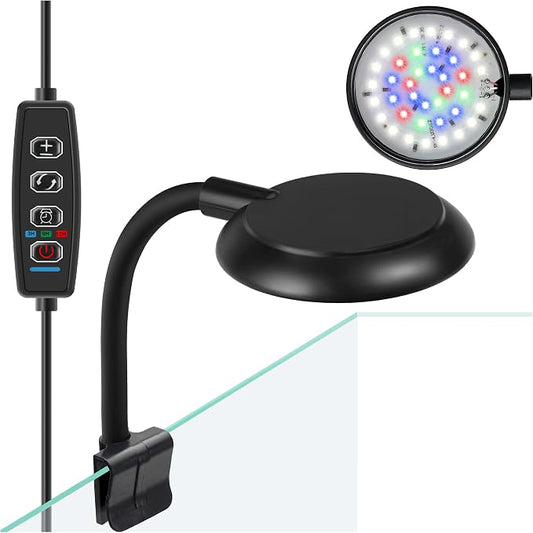 Clip on Aquarium Light Mini Fish Tank Light Timing USB Moving Lamp with Dimmable 3 Modes for 1 to 5 Gallon Nano Tanks