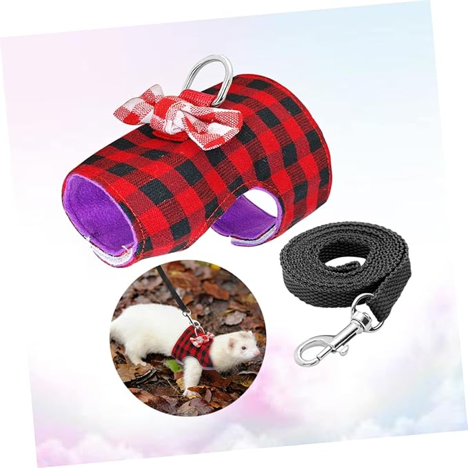 BESPORTBLE Lovely Pet Leash Breathable Mesh Fabric Vest for Small Animals for Hamsters and Guinea Pigs Red Grids