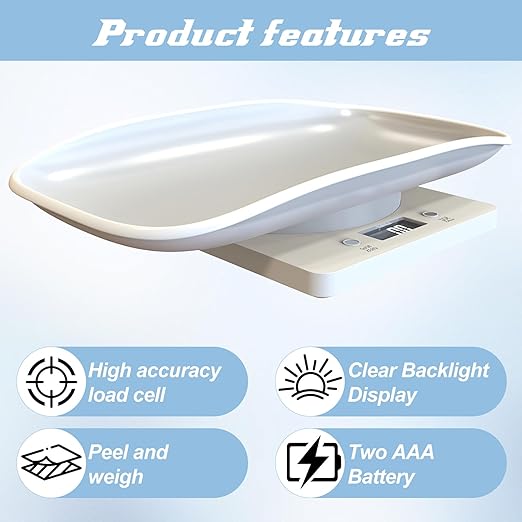 Digital Pet Scale for Small Animal, LED Display Puppy Whelping Scale with Tape Measure, Collar, Scissors for Newborn Pets, Cats, Dogs, Animals, Measures Up to 15kg, 11.4 * 7.1" (White)