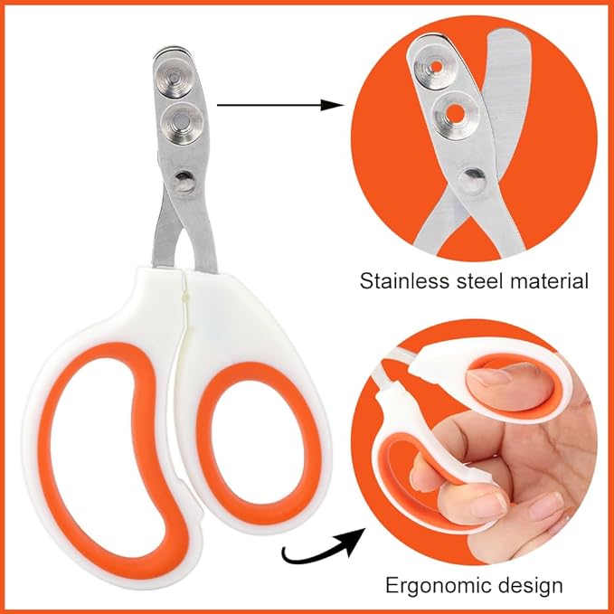 Bearded Dragon Nail Clippers, Stainless Steel Cat Nails Trimmer, Small Animal Nail Clippers for Birds Hamsters Rabbits Chameleon, Bearded Dragon Supplies Professional Claw Trimmers(Orange)