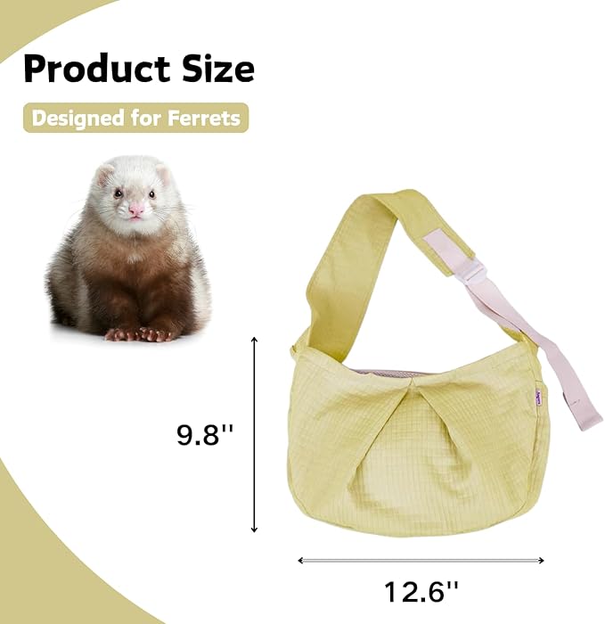 Ferret Sling Carrier - Pet Carrying Bag with Adjustable Strap Hands Free Shoulder Bag Crossbody Travel Slings Soft Small Animal Bonding Pouch Front Backpack for Ferret Rabbit Puppy Kitten (Yellow)