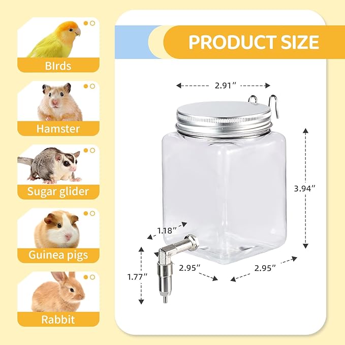 Guinea Pig Water Bottle No Drip 17oz – Leak Proof Rabbit Water Dispenser with Stainless Steel Needle Valve & 180° Swivel Bracket for Chinchilla Rat Parrot Cockatiel Birds