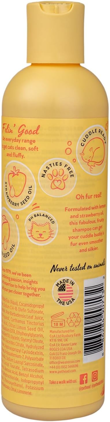 Pet Head Felin' Good Cat Shampoo | Fruity Scent | Shampoo for Smelly Cats | Nourishing & Deodorizing | Vegan | Lick-Safe | Gentle Formula for Kittens | Made in USA | 10.1 fl. oz.