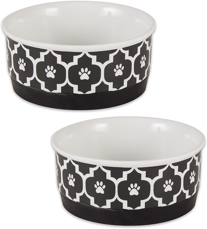Bone Dry Lattice Collection Pet Bowl & Canister, Small Set, 4.25x2", Black, 2 Piece