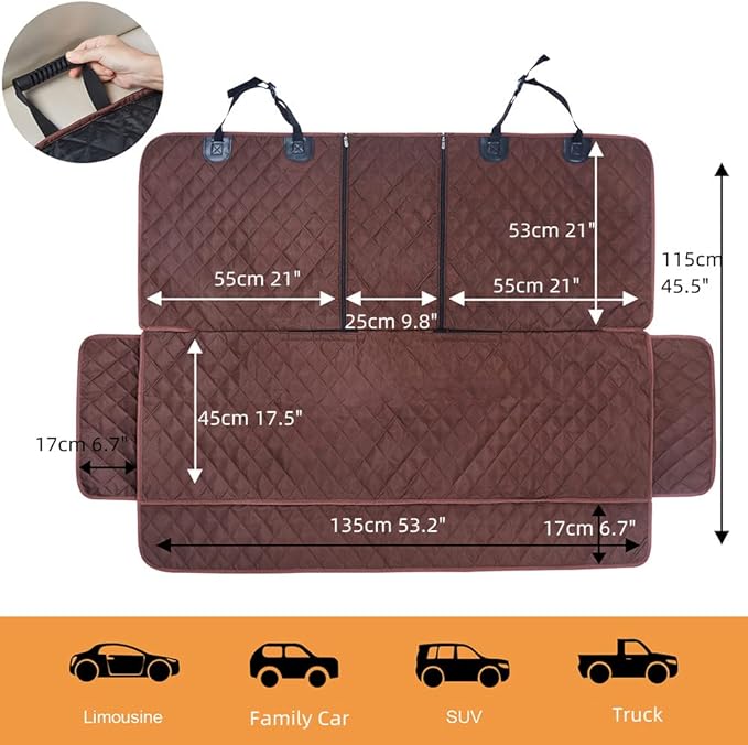 ANOSOSPECIAL Dog Car Seat Cover for Back Seat Cover for Kids,Non Stick Fur Rear Seat Protector for Pet,Nonslip Waterproof Universal Fit Interior Backseat Covers for Auto Van SUV (Large, Coffee Brown)