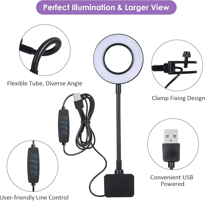 18 LED Aquarium Light with Clip on Flexible Gooseneck USB Powered Dimmable 3 Color Modes 10 Brightness Levels for Fish Tank Jar
