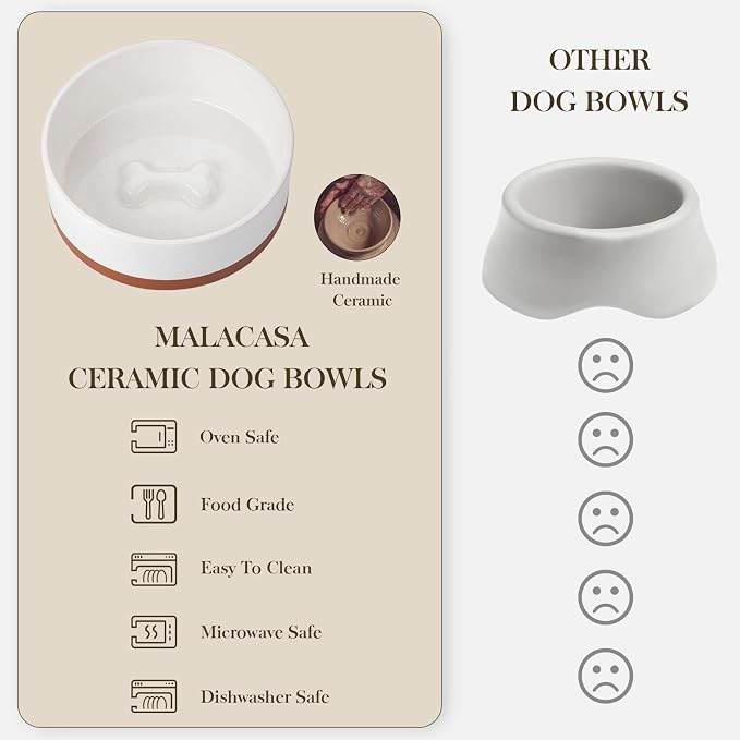 MALACASA Dog Bowls, Ceramic Dog Food and Water Bowls for Large Size Dogs, 6 Cups Capacity Pet Bowl for Large Dogs (L-6 Cups)
