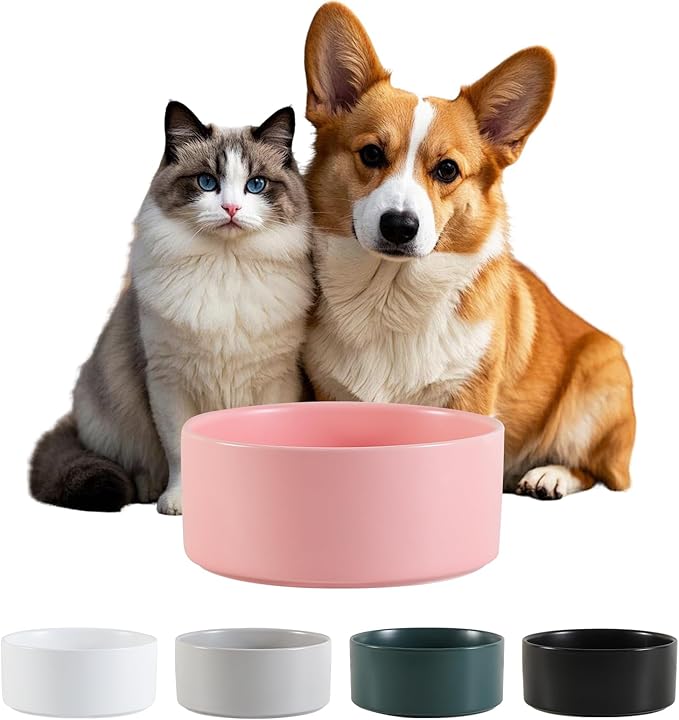 Ceramic Dog Bowl for Food and Water - Pet Feeder Bowl for Small to Medium Dogs and Large Cats - Heavy Ceramic Feeding Dish with Non Slip Base - Dishwasher & Microwave Safe - 6 Inch - 3.2 Cups - Pink